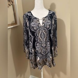JM Collection Tunic W/Gold Toggle Accent